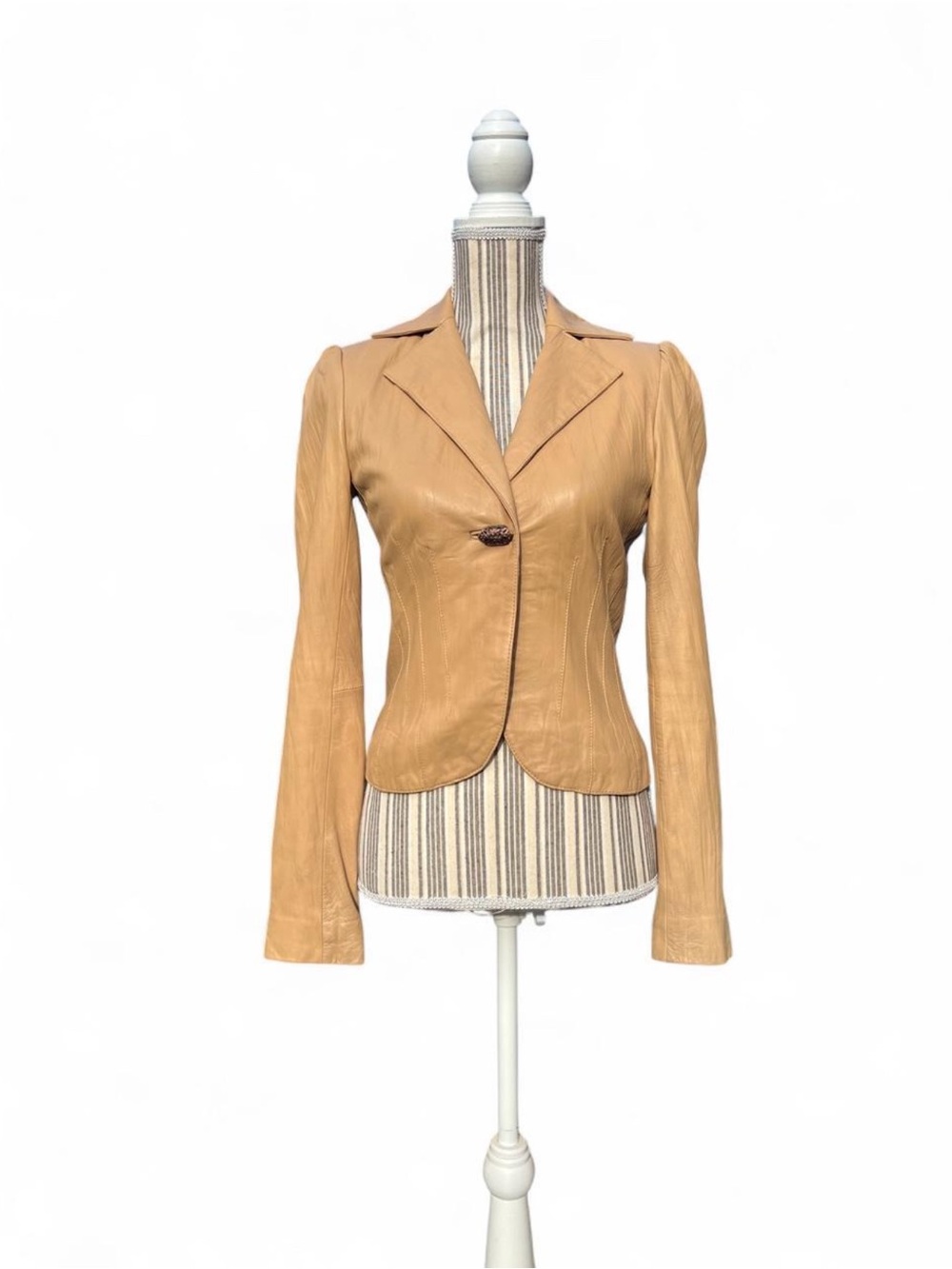 Vintage Y2K Arden B. Beige Fitted Leather Blazer Jacket